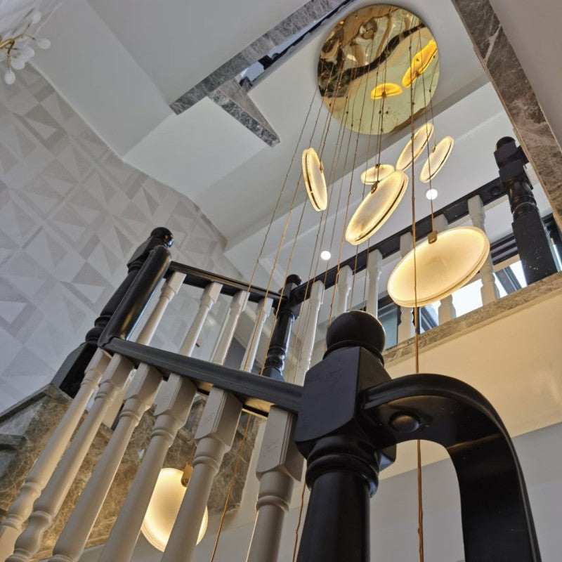 Alabaster Disc Long Staircase Chandelier