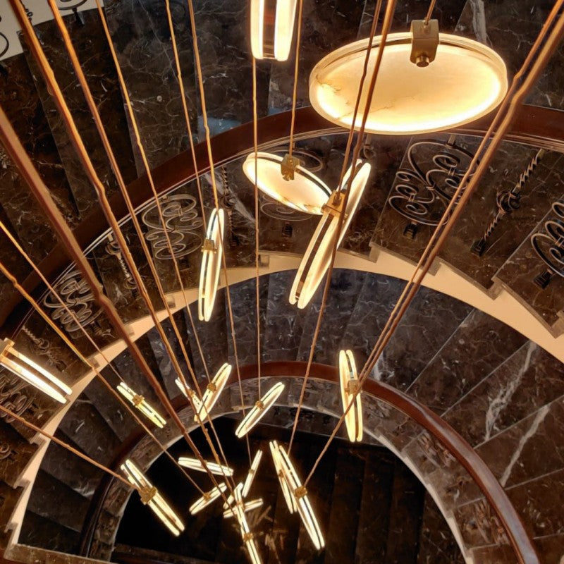 Alabaster Disc Long Staircase Chandelier