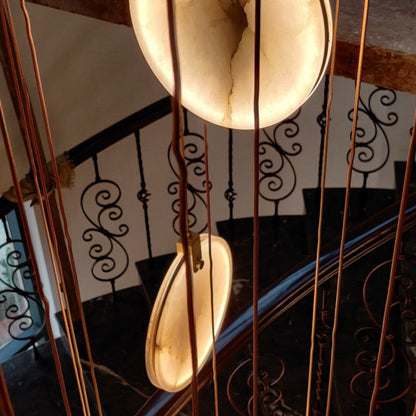 Alabaster Disc Long Staircase Chandelier