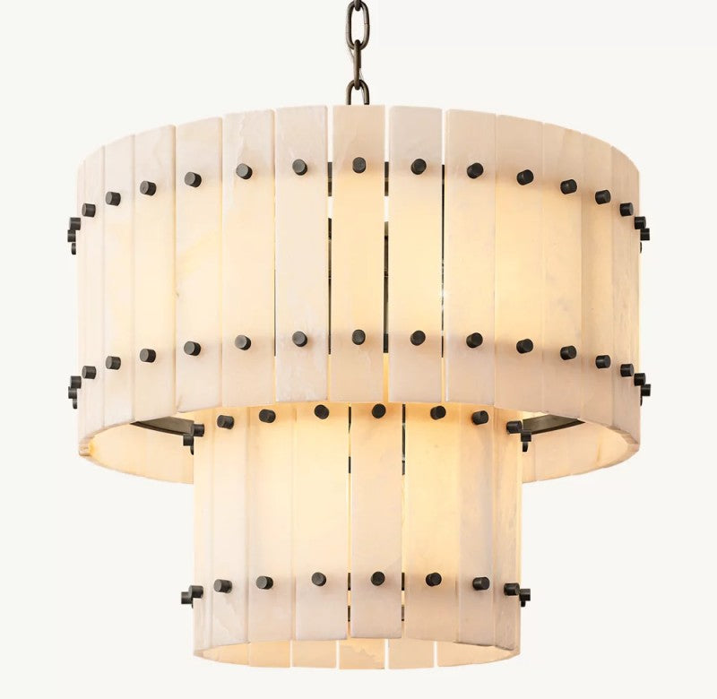 Aurelix Alabaster Round 2-Tiered Chandelier