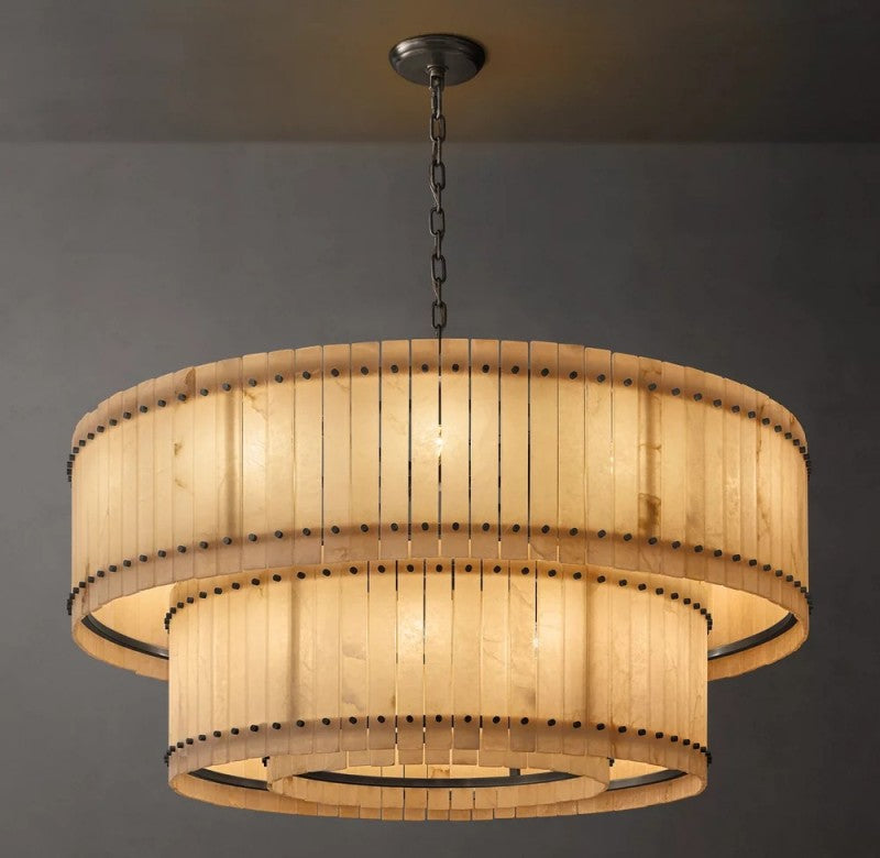 Aurelix Alabaster Round 2-Tiered Chandelier