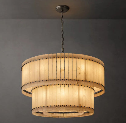 Aurelix Alabaster Round 2-Tiered Chandelier