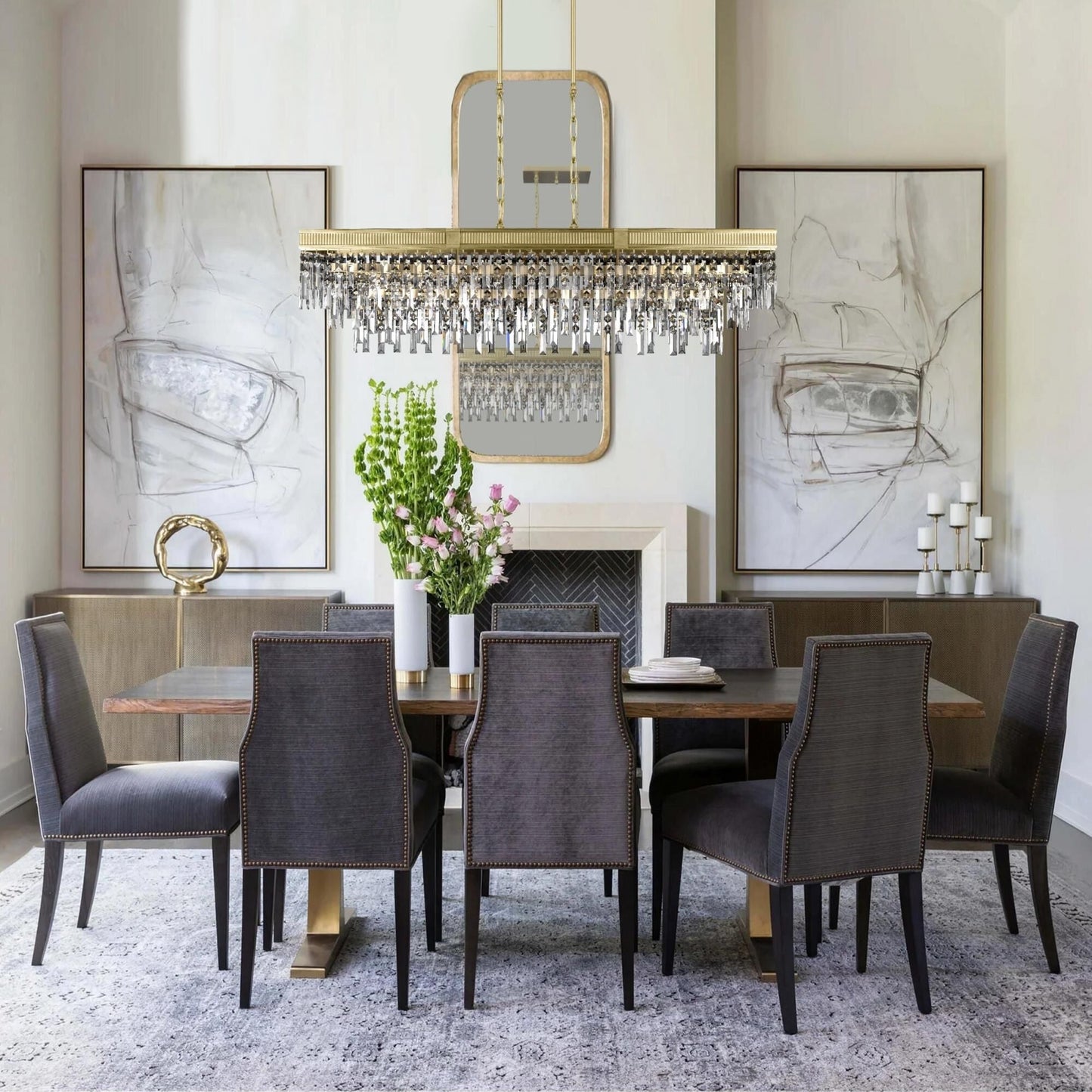 American Brass And Crystal Valencia Modern 54 Inch 12 Light Linear Suspension Light Cp791758