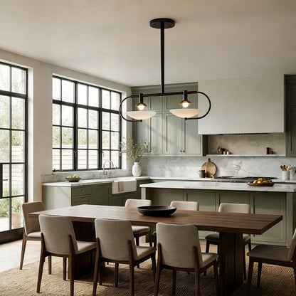 Aperto Curved Metal Glass Bowl Chandelier