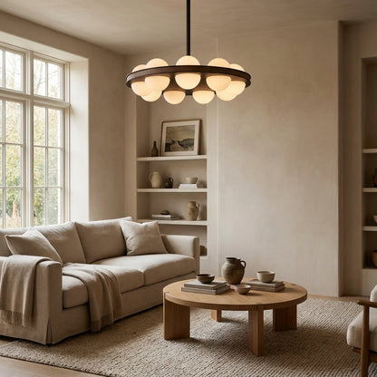 Arris Walnut Matte Orb Canopy Chandelier