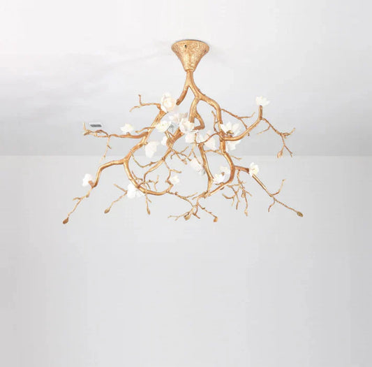 Aurelia Golden Branch & Porcelain Bloom Chandelier