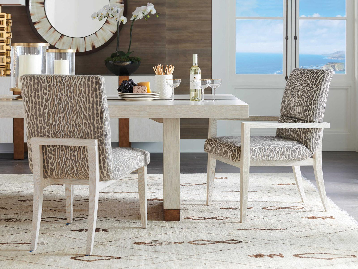 Carmel Palmero Upholstered Dining Armchair in Brown and Monterey Finish