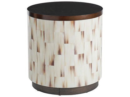Park City Crescent Commode Round End Table with Faux Horn and Burnished Bronze
