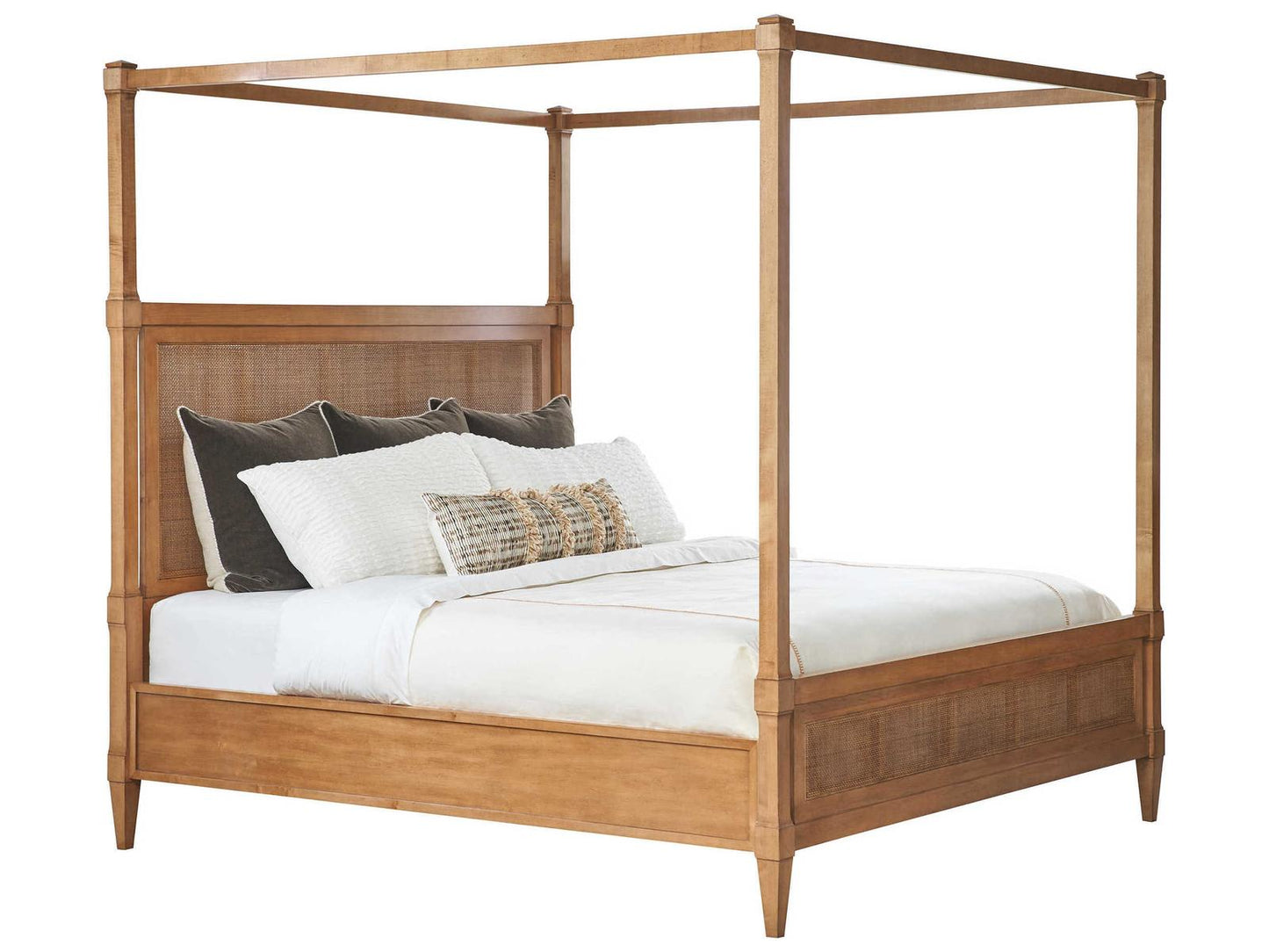 Laguna Strand King Poster Bed in Nutmeg Brown and Cane