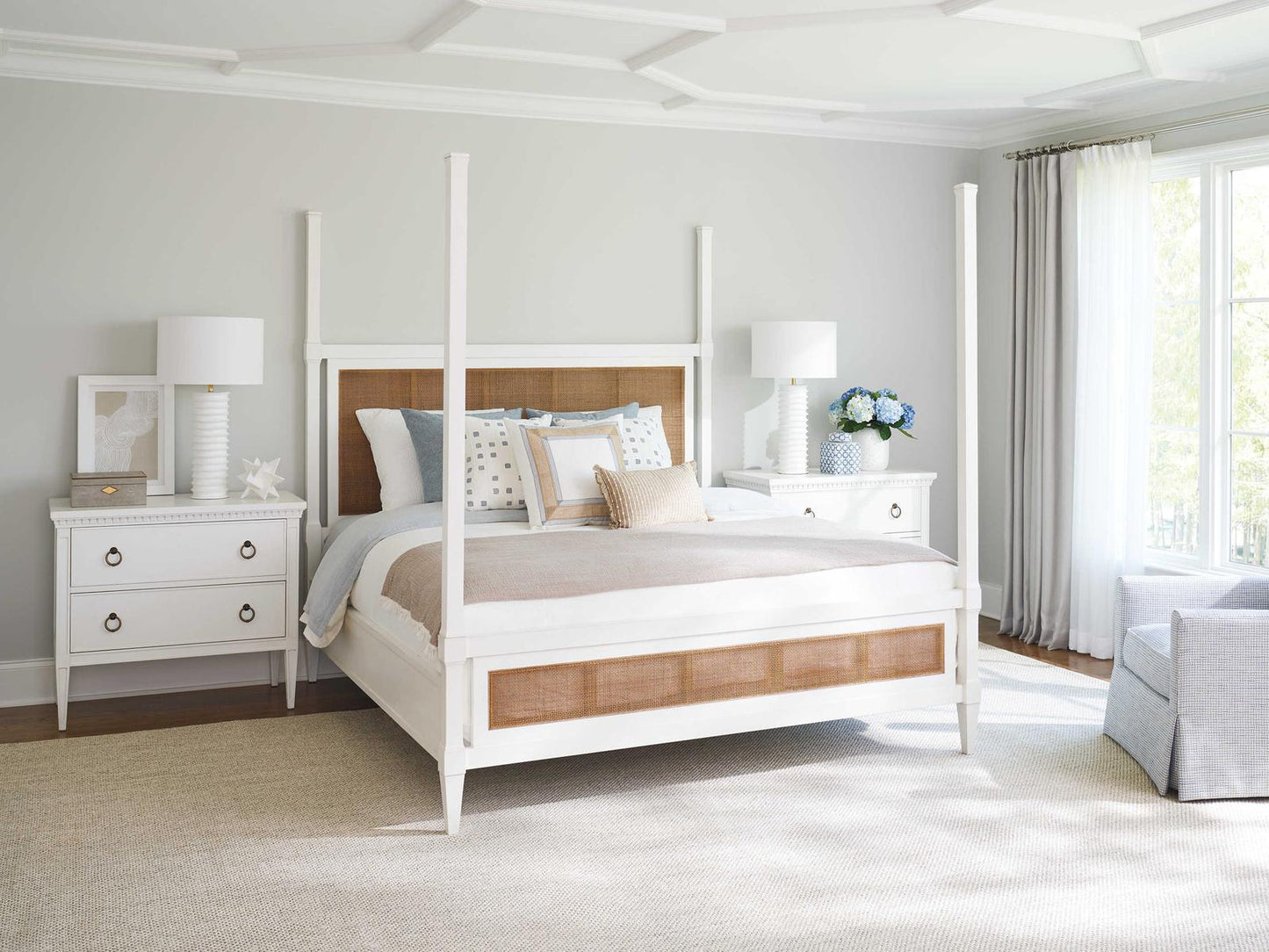 Strand California King Poster Bed with Removable Canopy in Linen White