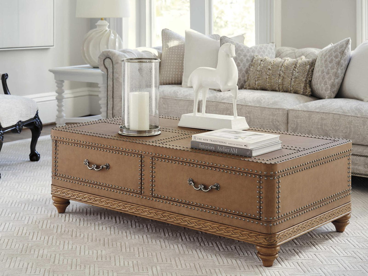 Villa Blanca Rectangular Faux Leather Lisbon Trunk Cocktail Table