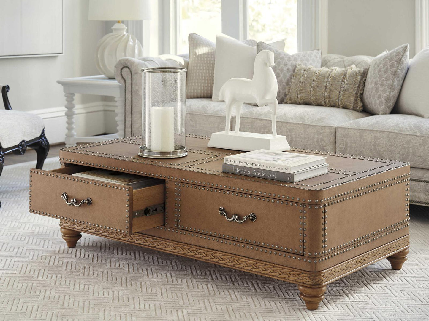 Villa Blanca Rectangular Faux Leather Lisbon Trunk Cocktail Table