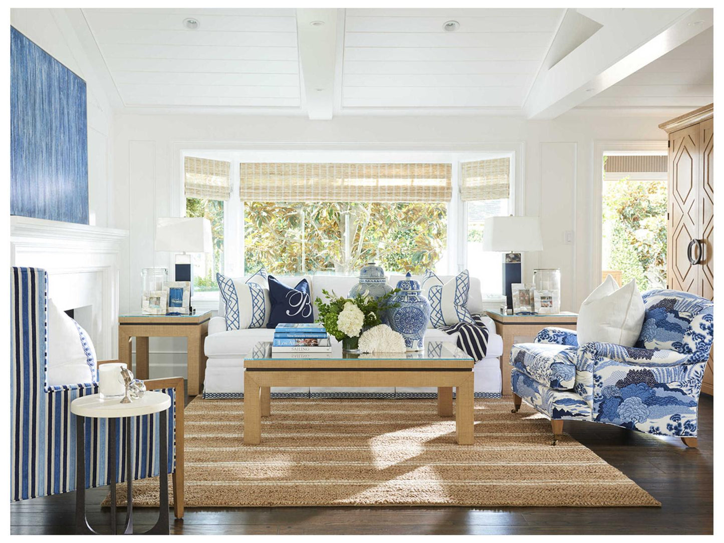 Sydney Upholstered Accent Chair with Brass Casters and Laguna Sands Finish
