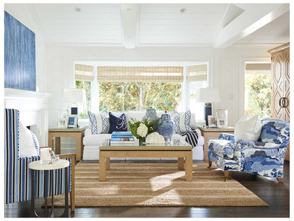 Sydney Upholstered Accent Chair with Brass Casters and Laguna Sands Finish