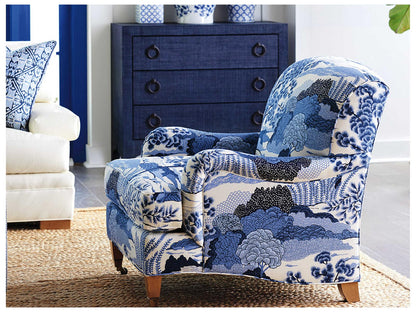 Sydney Upholstered Accent Chair with Brass Casters and Laguna Sands Finish