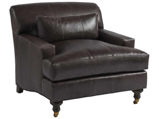 Oxford Leather Accent Chair in Charcoal Gray with Brass Casters