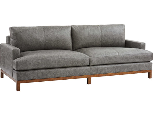 Horizon 3-Seat Ocean Gray Leather Sofa with Calais Brass Metal Base