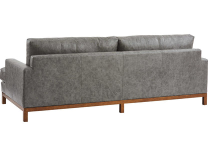 Horizon 3-Seat Ocean Gray Leather Sofa with Calais Brass Metal Base