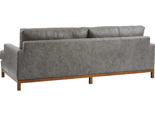 Horizon 3-Seat Ocean Gray Leather Sofa with Calais Brass Metal Base