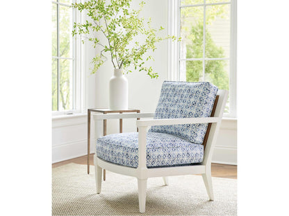 Splashes Blue Cotton Blend Accent Chair with Whitecliff Finish