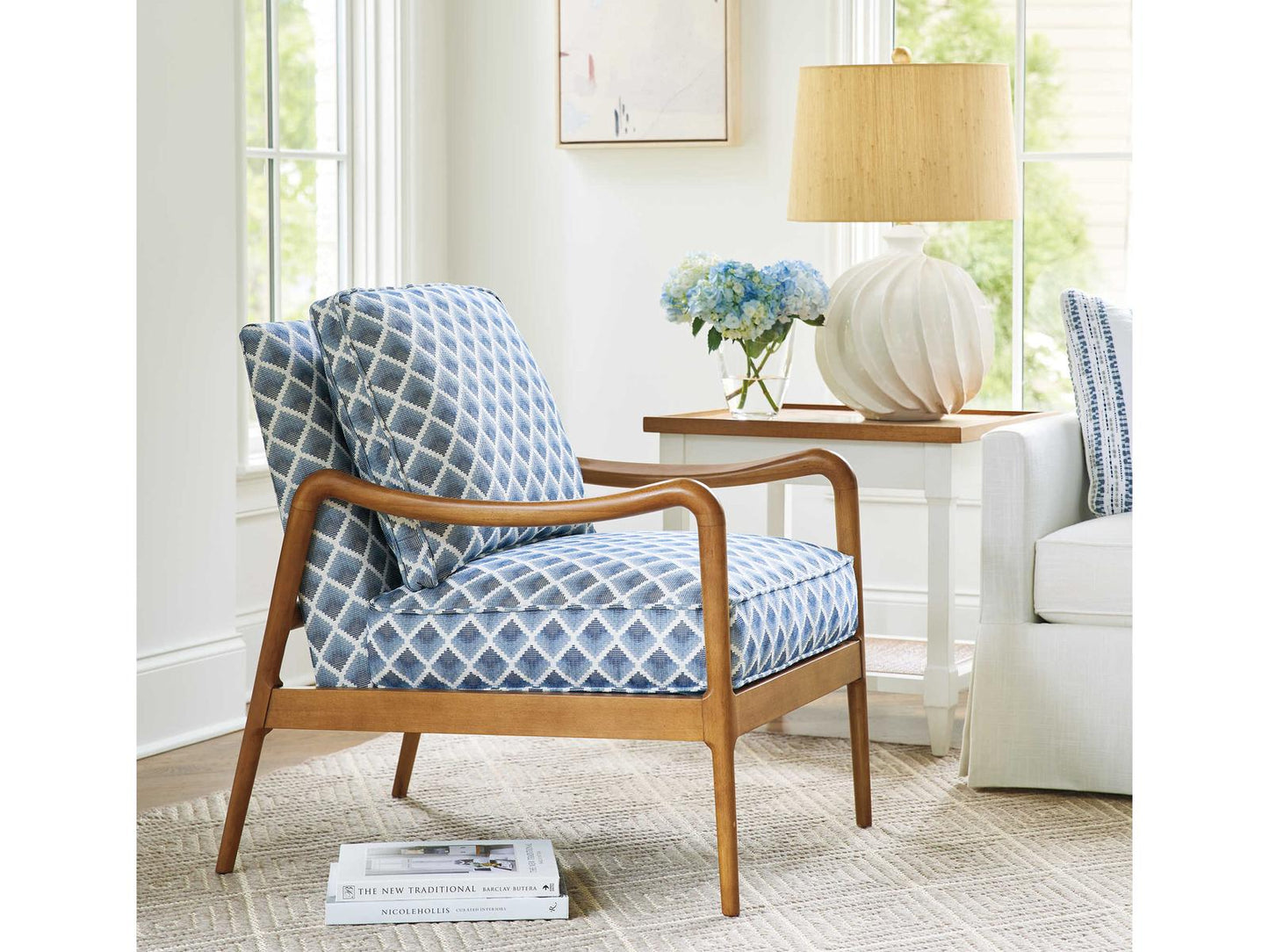 Leblanc Upholstered Accent Chair in Seabreeze Blue Fabric