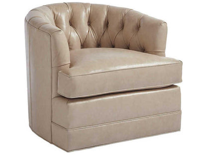 Cliffhaven Leather Swivel Barrel Chair in Taupe with Tufted Back