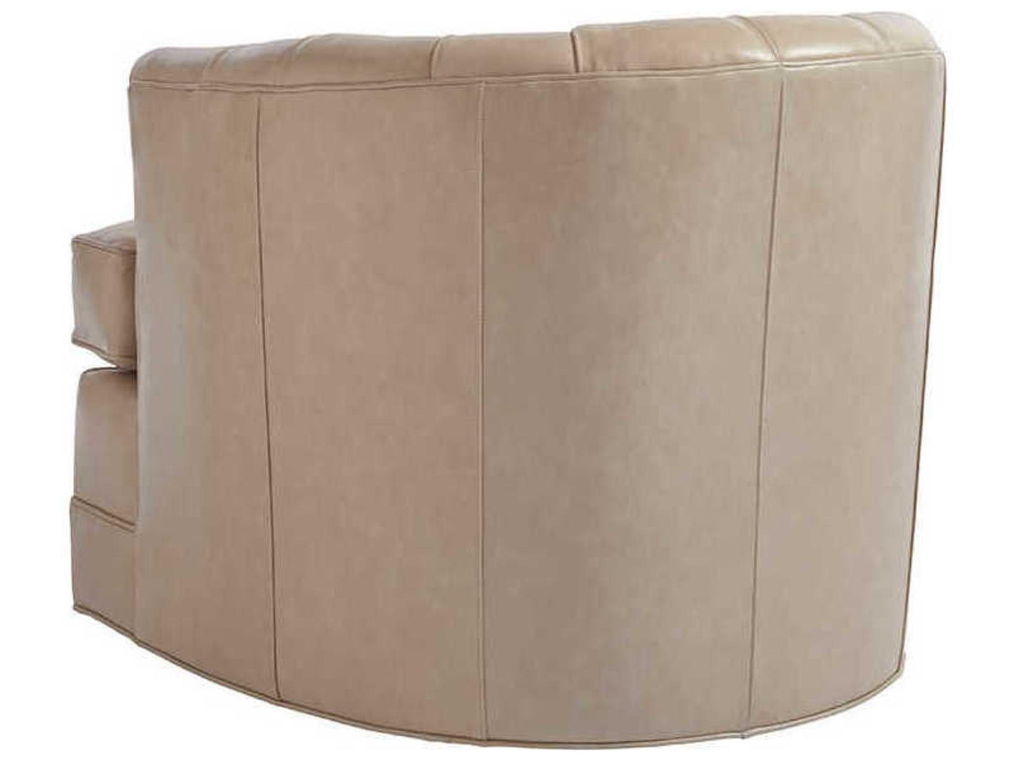 Cliffhaven Leather Swivel Barrel Chair in Taupe with Tufted Back