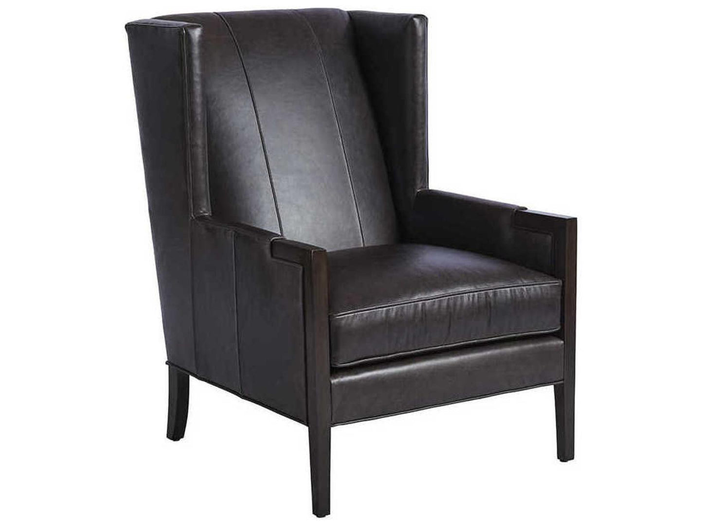 Stratton Wing Black Leather Accent Chair with Charcoal Finish