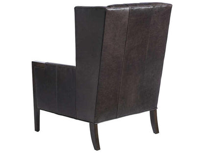 Stratton Wing Black Leather Accent Chair with Charcoal Finish