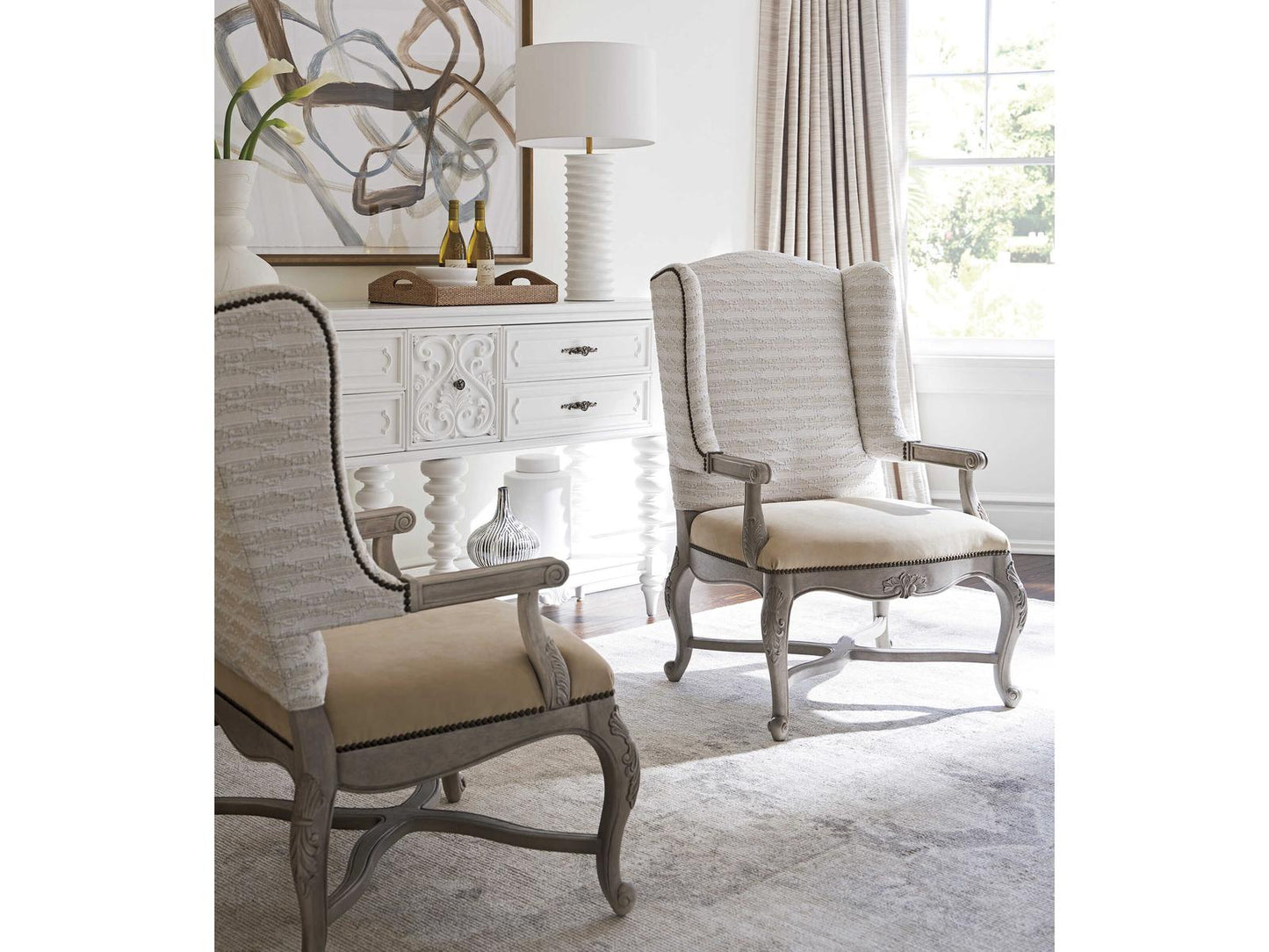 Patras Blue Leather Accent Chair with Nailhead Trim