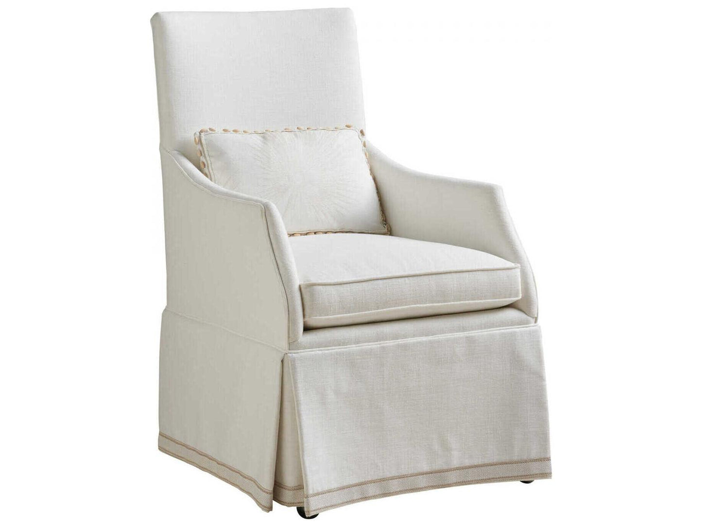 Adelaide Upholstered Dining Armchair with Waterfall Skirt and Kidney Pillow