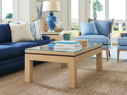 Newport Harbor Rectangle Coffee Table Raffia and Glass Sandstone