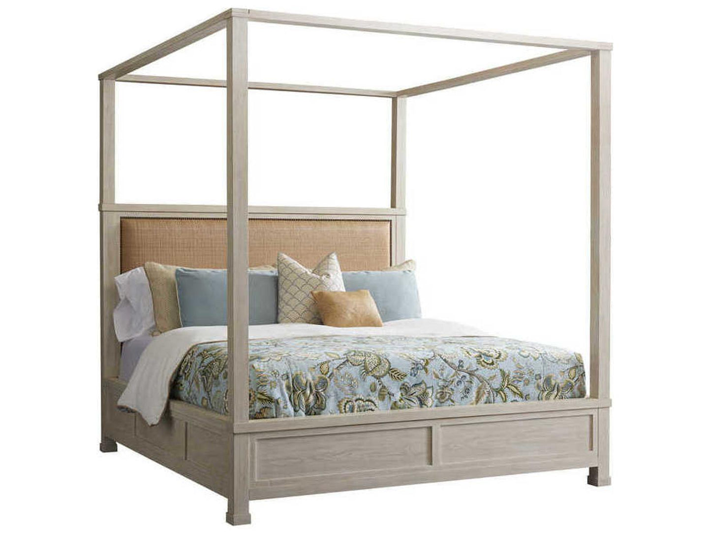 Shorecliff King Canopy Bed in Sailcloth with Raffia Headboard