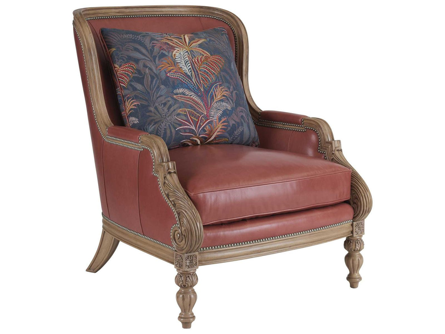 Kamari Leather Accent Chair with Nailhead Trim in Nouveau Finish