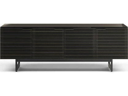 Corridor Louvered Wood Media Console in Charcoal Stained Ash