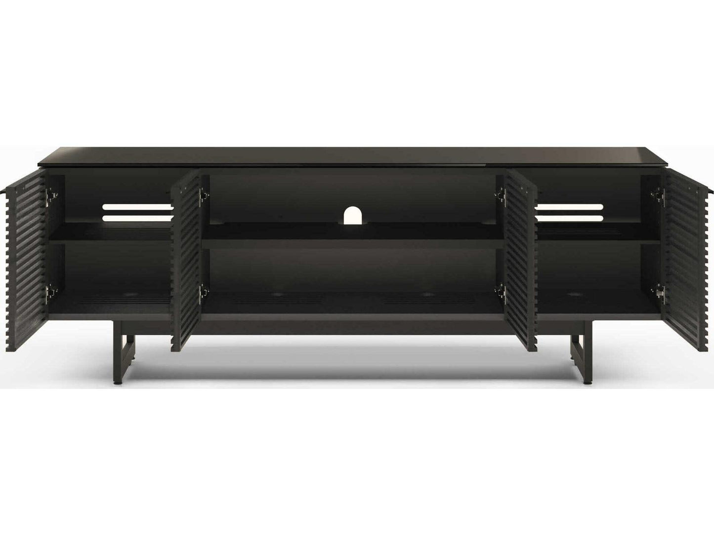 Corridor Louvered Wood Media Console in Charcoal Stained Ash