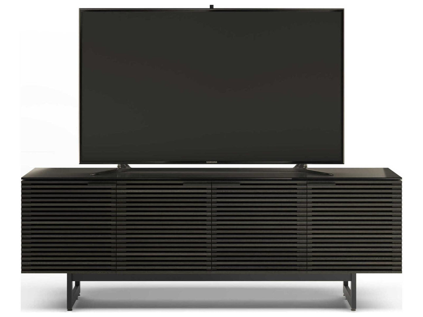 Corridor Louvered Wood Media Console in Charcoal Stained Ash