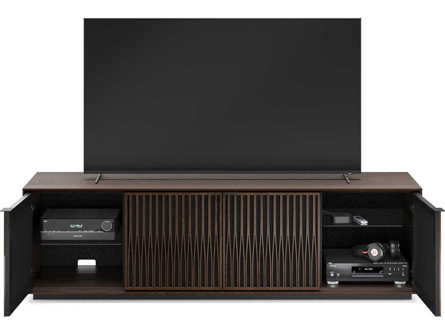 Elements Tune 82.5-Inch Media Console in Toasted Oak with Rolling Base