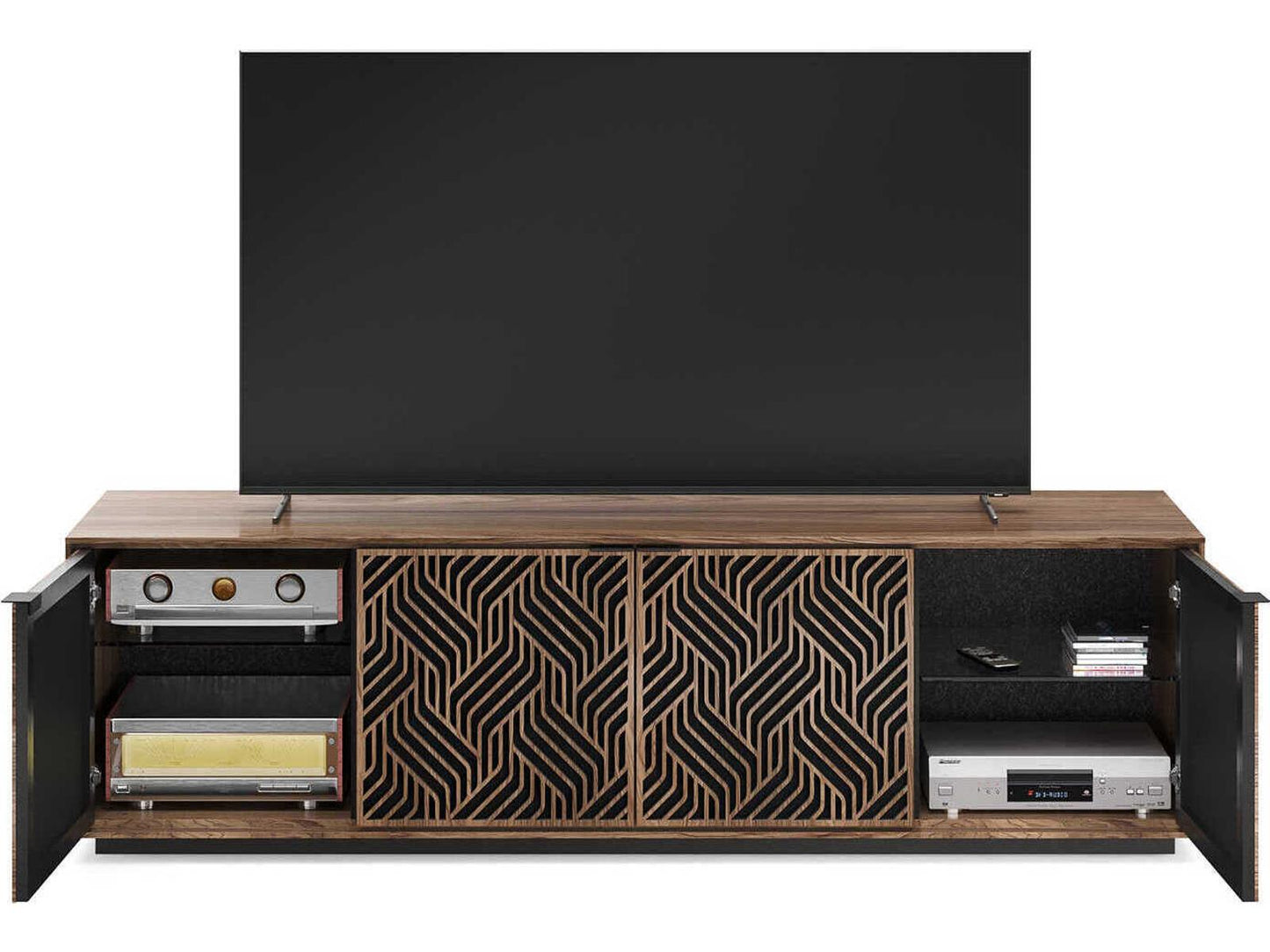 Elements 8703-WE Media Cabinet with Weave Doors in Natural Walnut