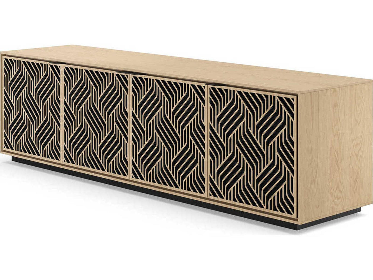 Elements 8703 Weave Media Storage Cabinet Washed Oak with Rolling Plinth Base