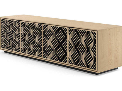 Elements 8703 Weave Media Storage Cabinet Washed Oak with Rolling Plinth Base