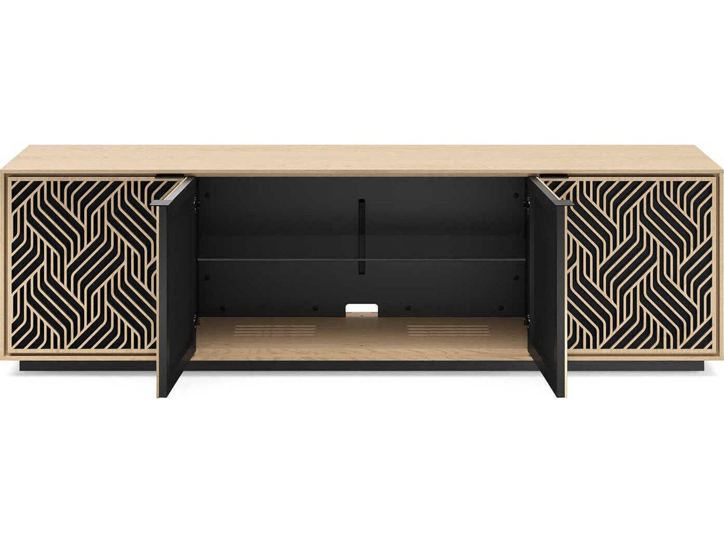 Elements 8703 Weave Media Storage Cabinet Washed Oak with Rolling Plinth Base