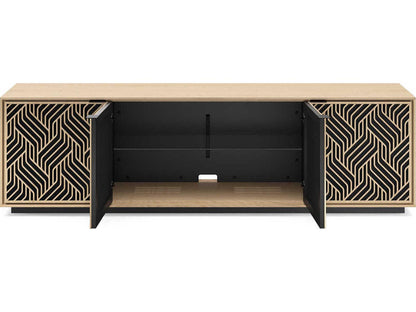 Elements 8703 Weave Media Storage Cabinet Washed Oak with Rolling Plinth Base