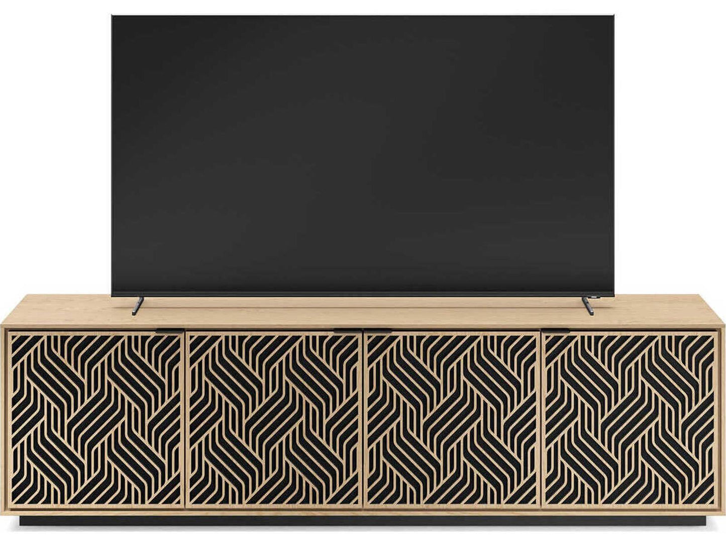 Elements 8703 Weave Media Storage Cabinet Washed Oak with Rolling Plinth Base