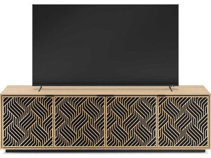 Elements 8703 Weave Media Storage Cabinet Washed Oak with Rolling Plinth Base