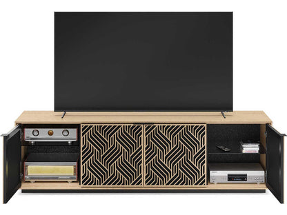 Elements 8703 Weave Media Storage Cabinet Washed Oak with Rolling Plinth Base