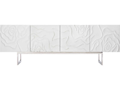 Penrose Entertainment Credenza White Plaster with Floral Design