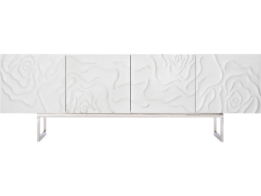Penrose Entertainment Credenza White Plaster with Floral Design