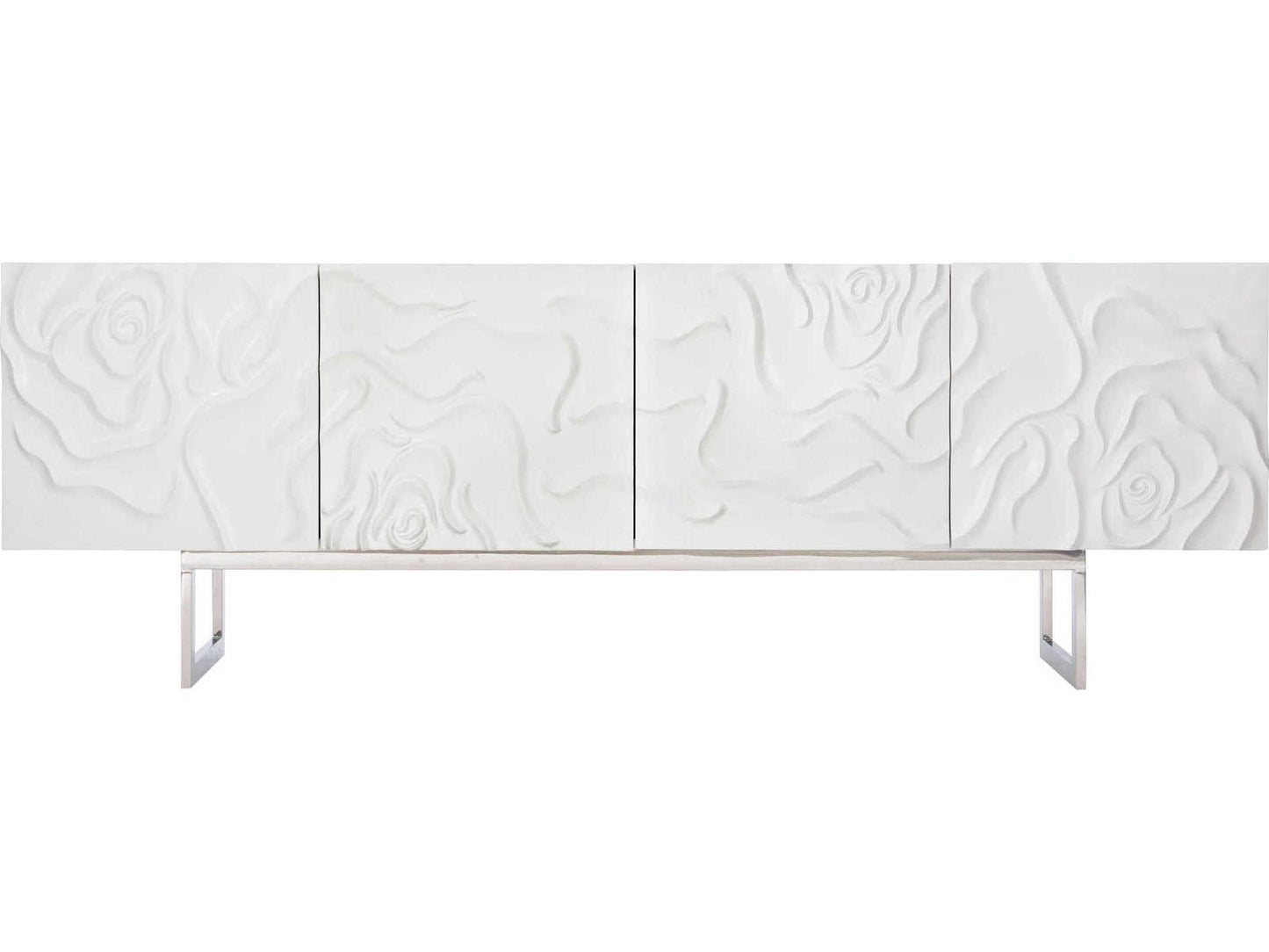 Penrose Entertainment Credenza White Plaster with Floral Design