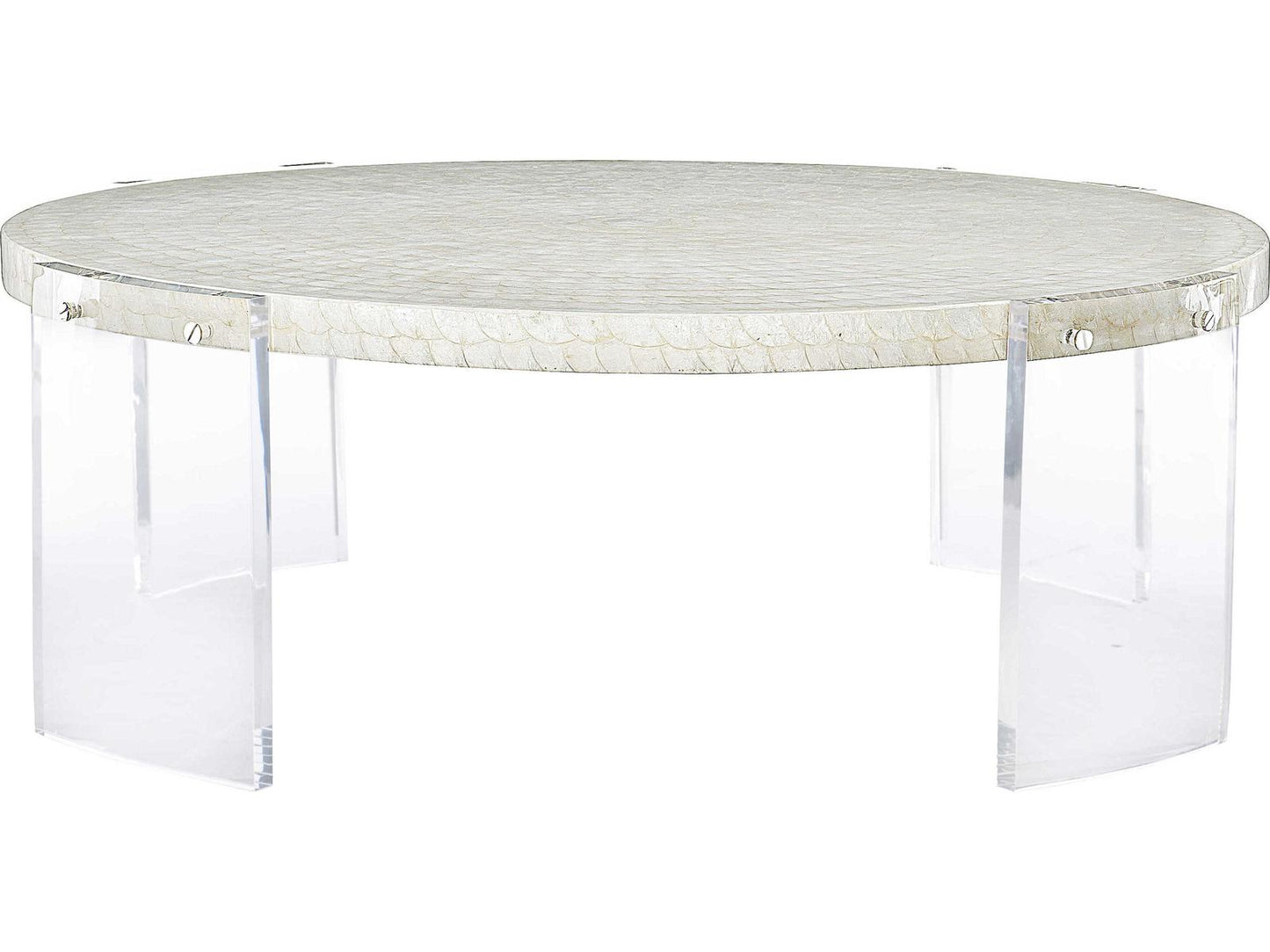 Pearle Round Cocktail Table with Capiz Shell Top and Acrylic Legs